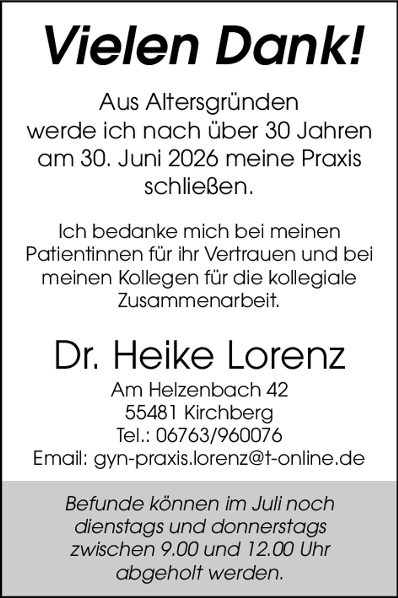 Praxisschließung