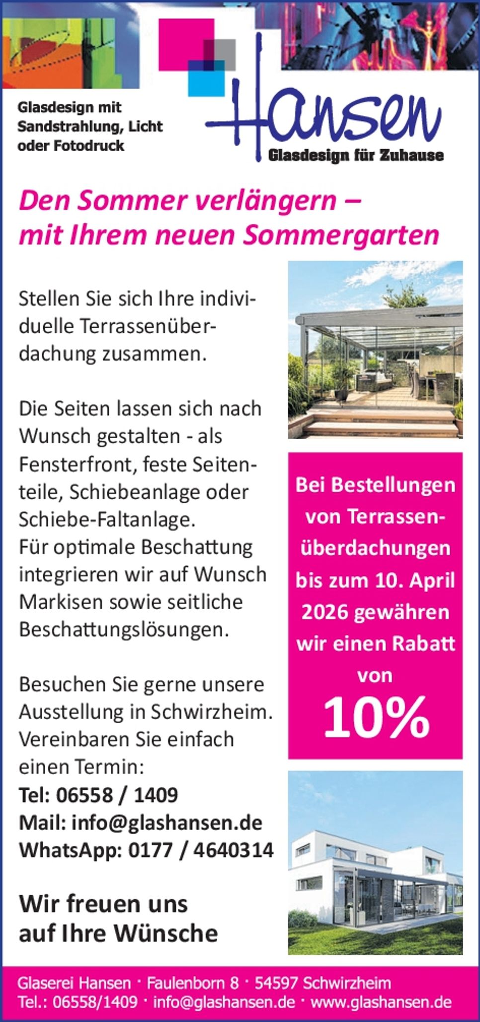 Anzeige Glaserei Hansen