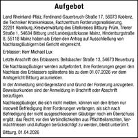 Aktenzeichen 5 II 5/26 Aufgebot 