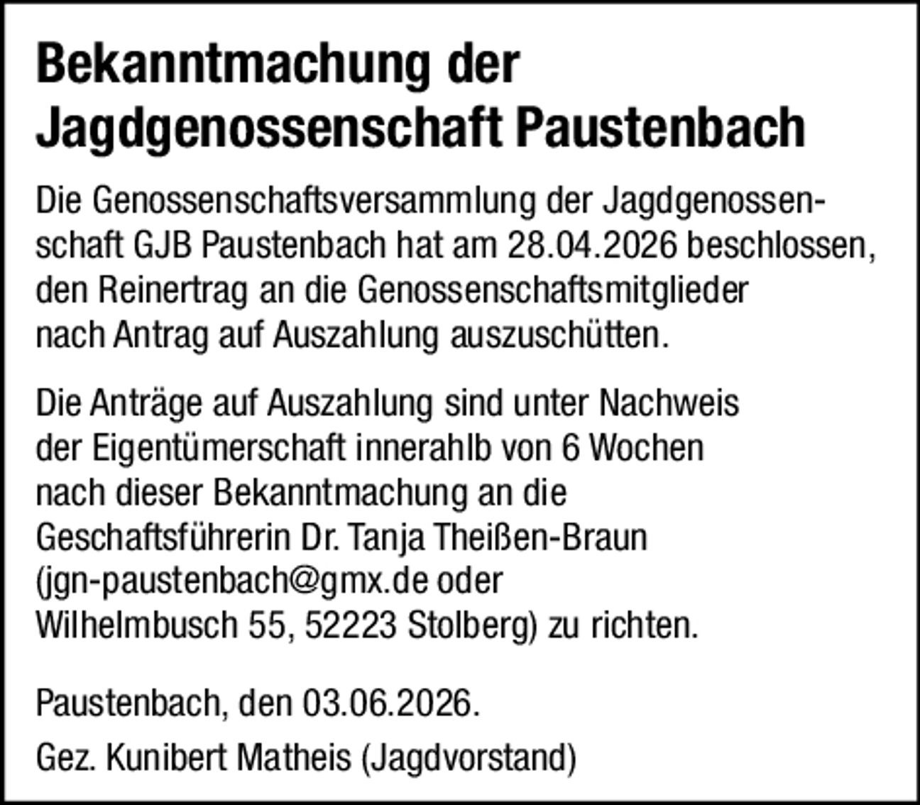Einladung Genossenschaftsversammlung