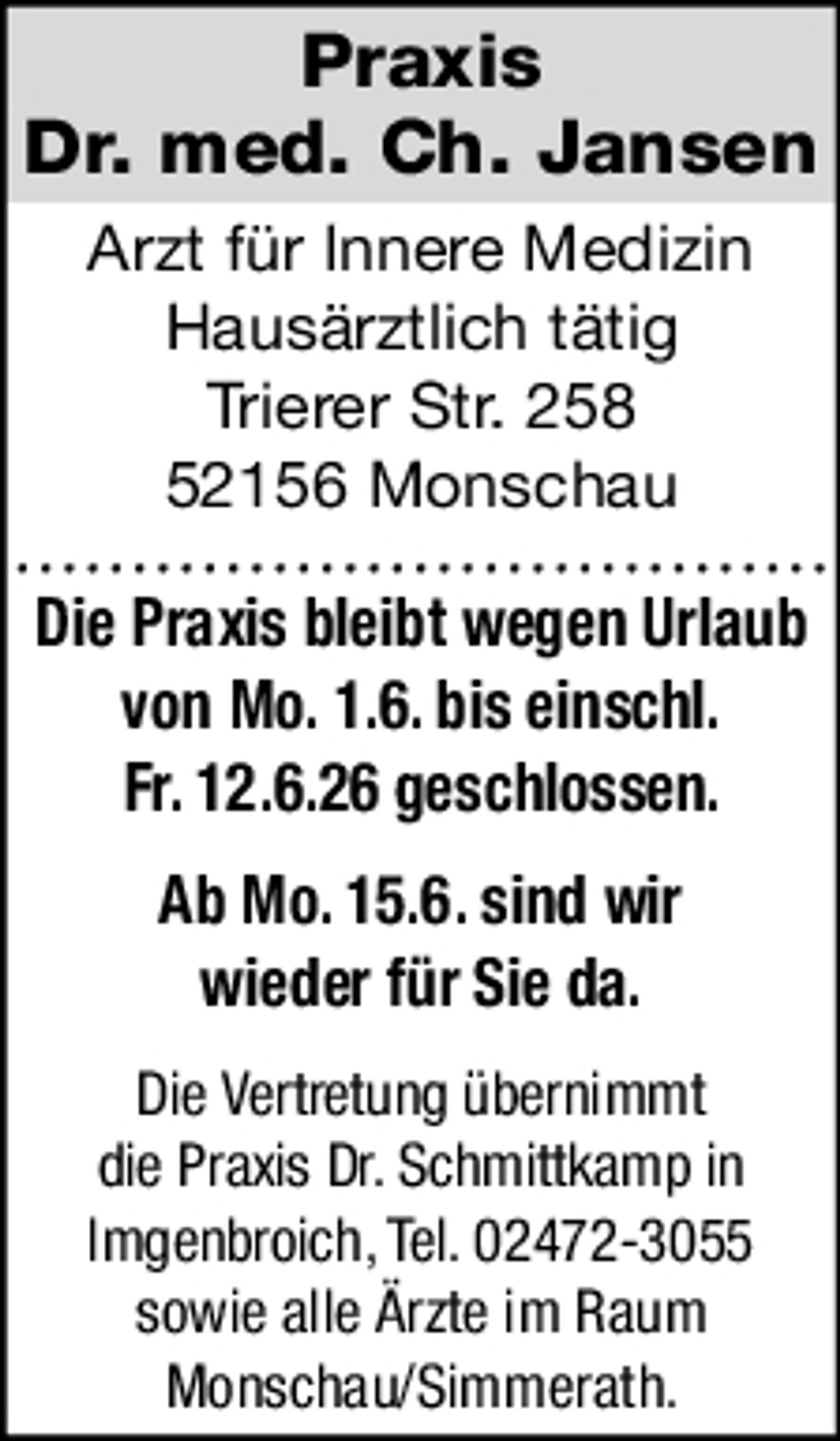 Praxis geschlossen