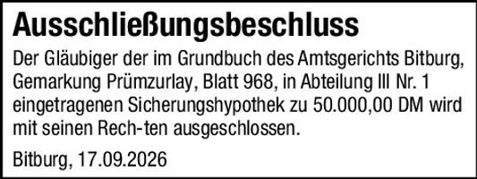 AZ 5 II 22/25  Ausschließungsbeschluss