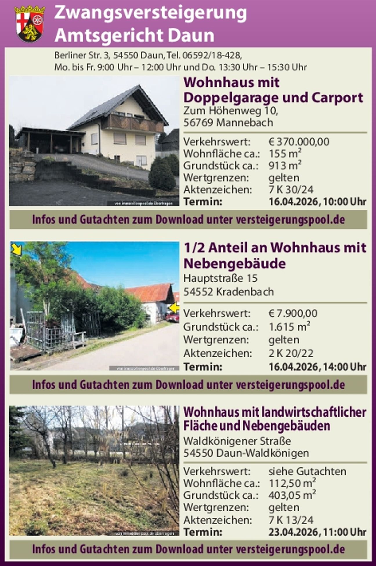 Zwangsversteigerungen April 2026