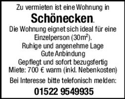 Wohnung Schönecken f. 700,-€