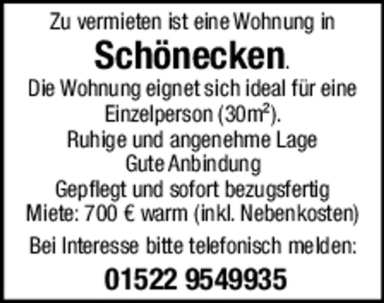 Wohnung Schönecken f. 700,-€