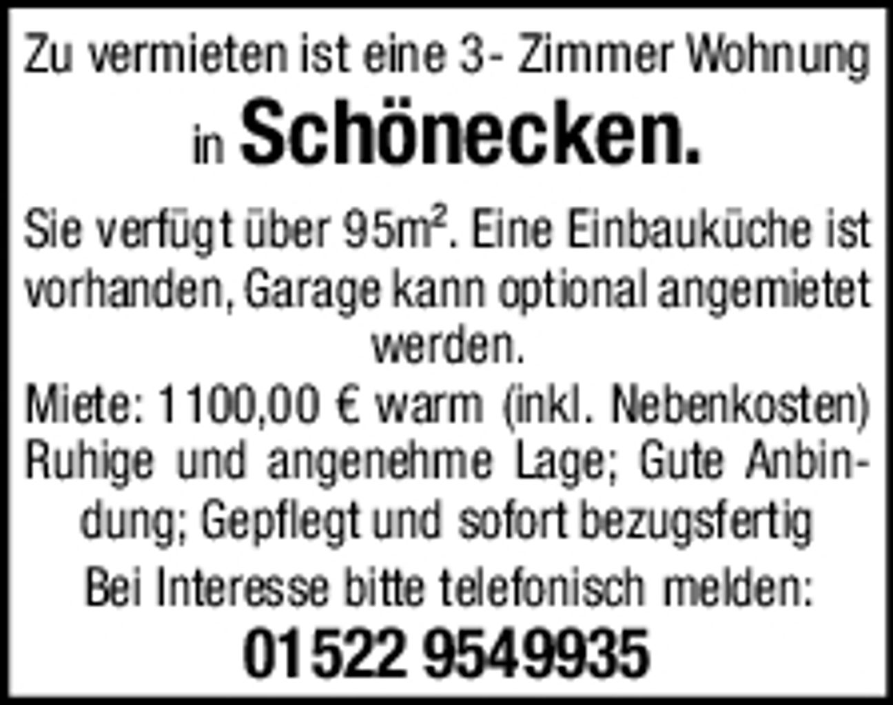 Wohnung in Schönecken 1100,-€