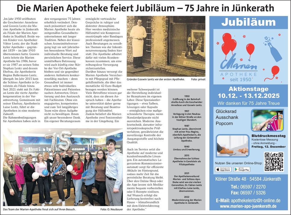 75 Jahre Marien-Apotheke Jünkerath