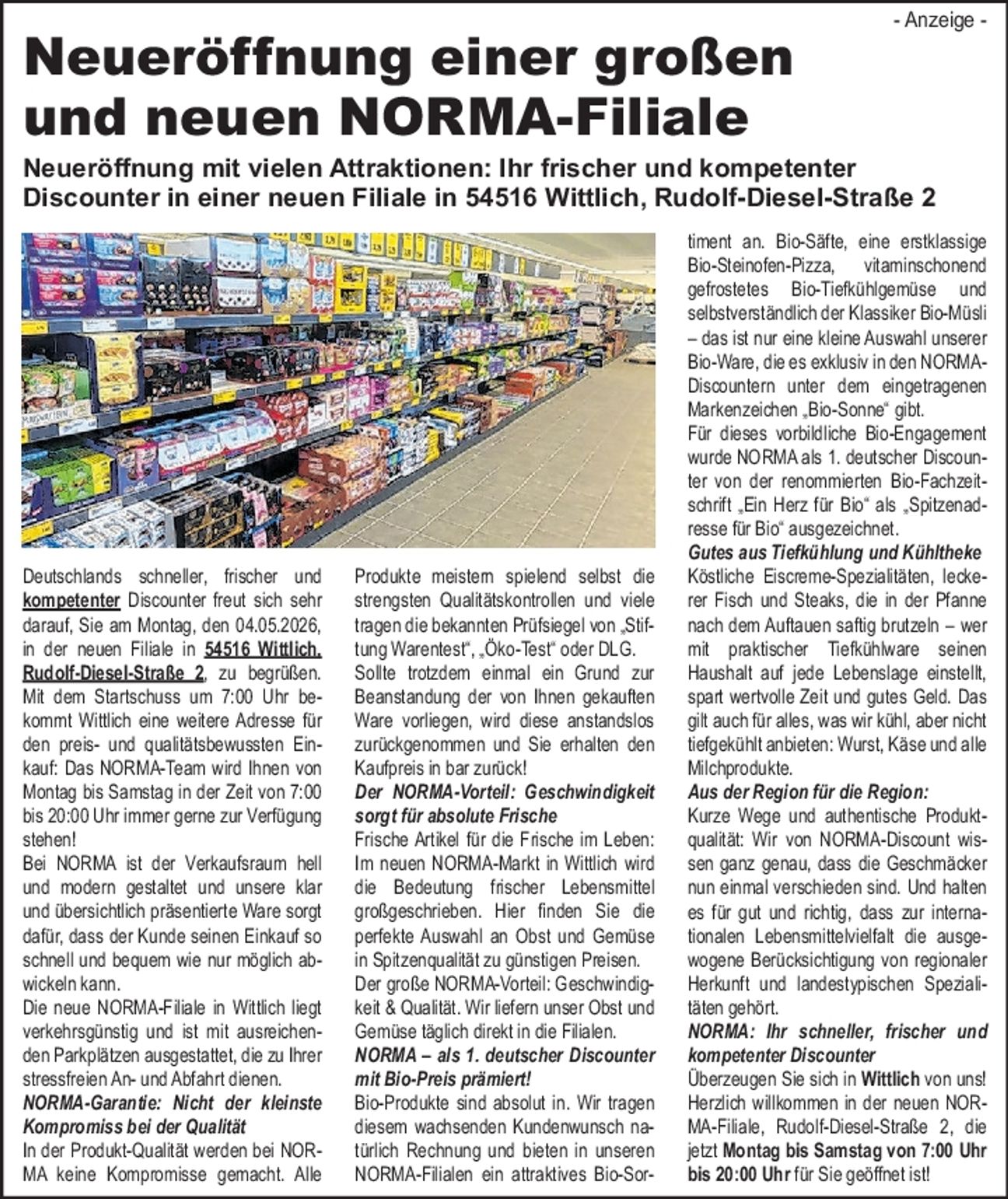 PR-Anzeige Norma NEÖ Wittlich 04.05.