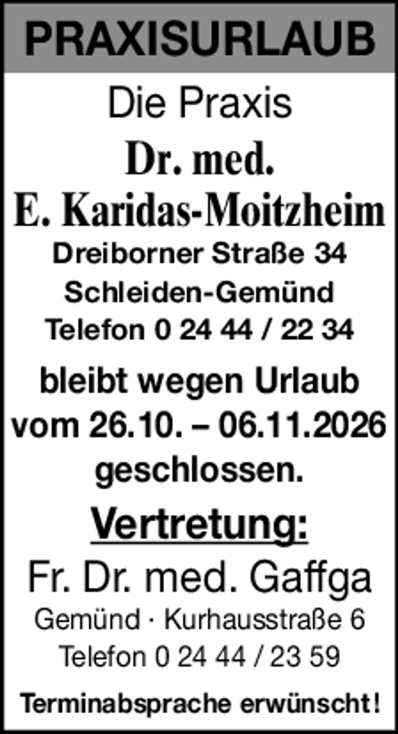 Praxis Urlaub
