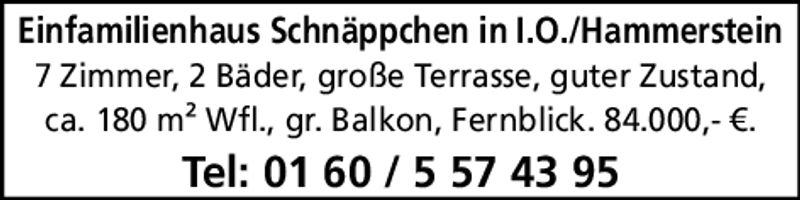 Einfamilienhaus Schnäppchen in I.O./Ha