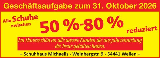 Gesschäftsaufgabe zum 31.10. 