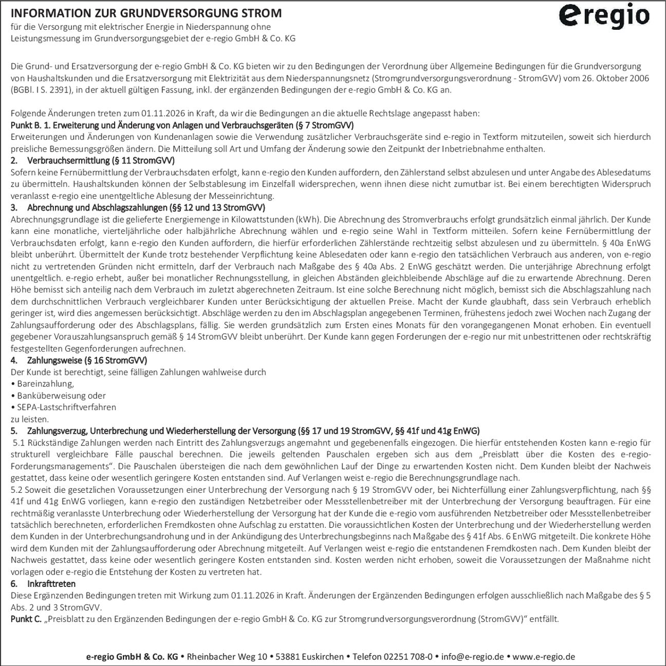 Information Grundversorgung Strom