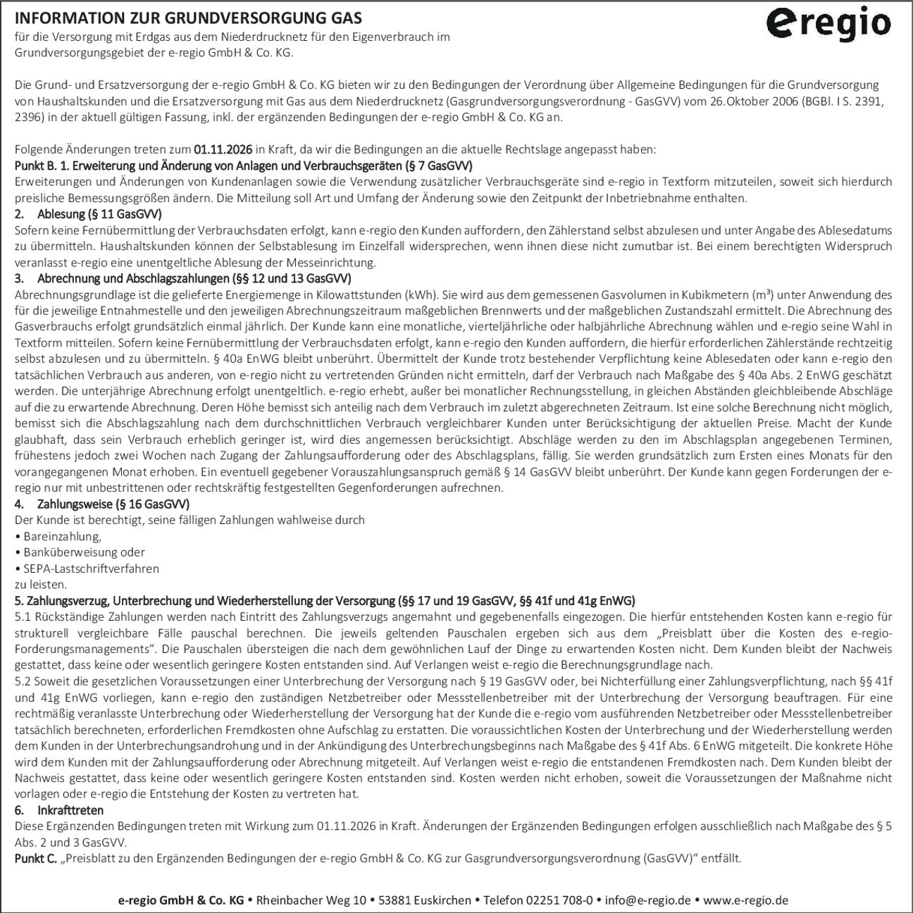 Information Grundversorgung Gas