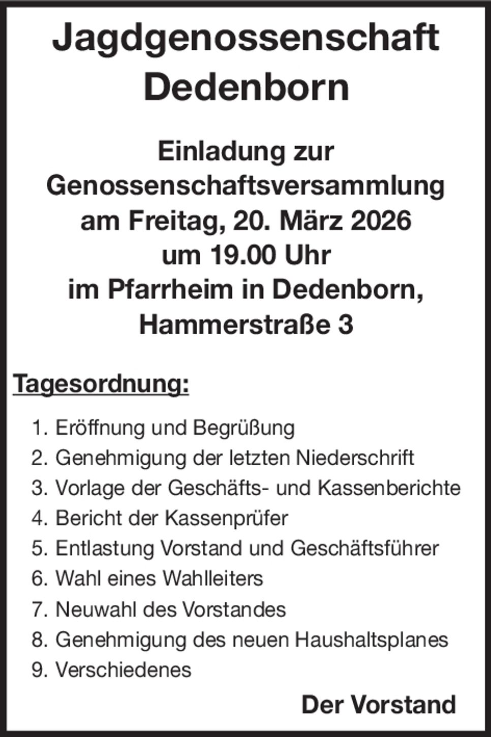 Einladung zur Mitgliederversammlung