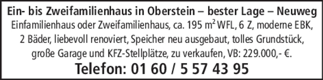 Ein- bis Zweifamilienhaus in