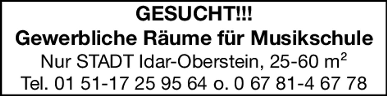 Gesucht GEWERBLICHE RÄUME