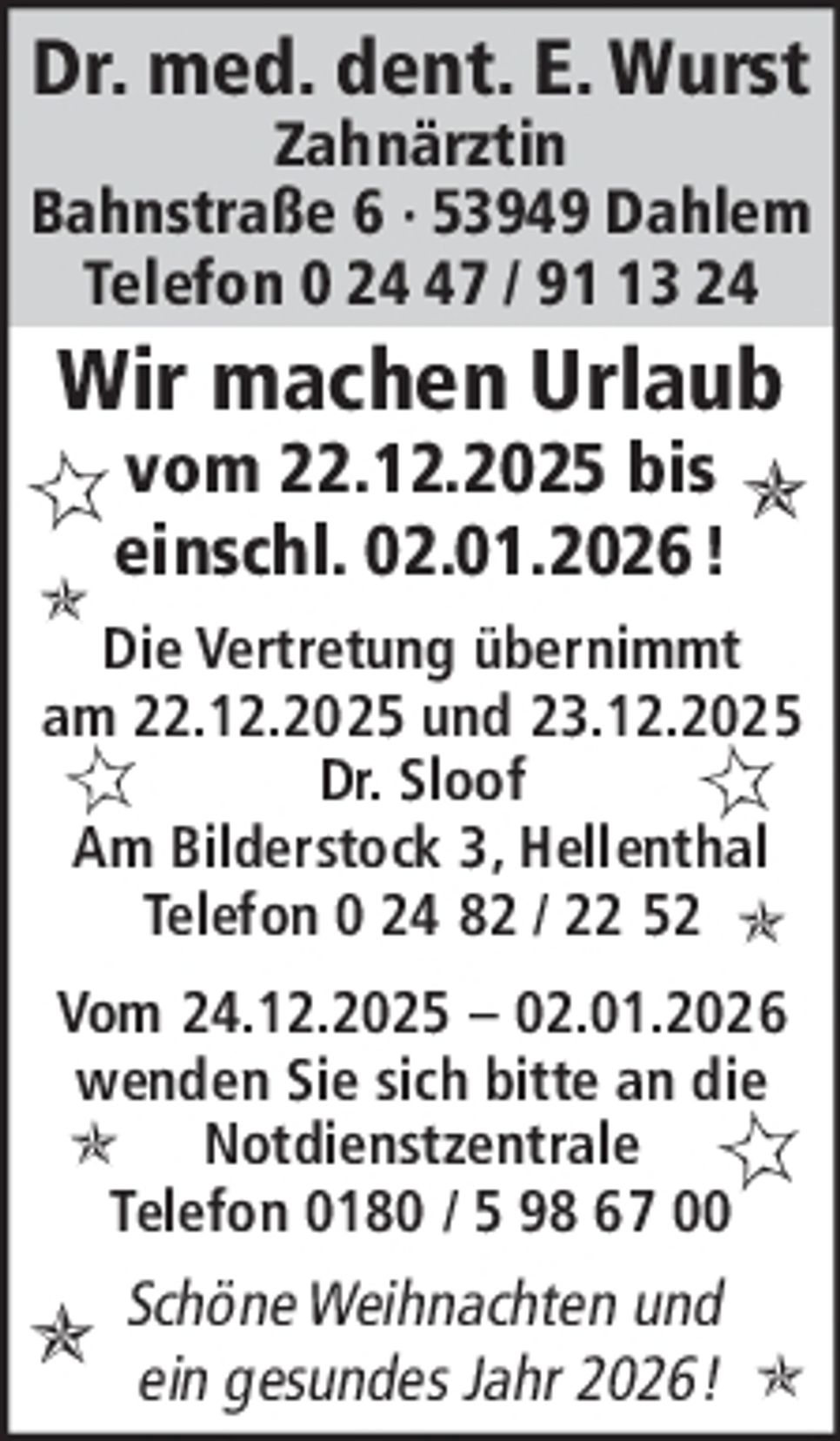 Weihnachtsgruß + Urlaub