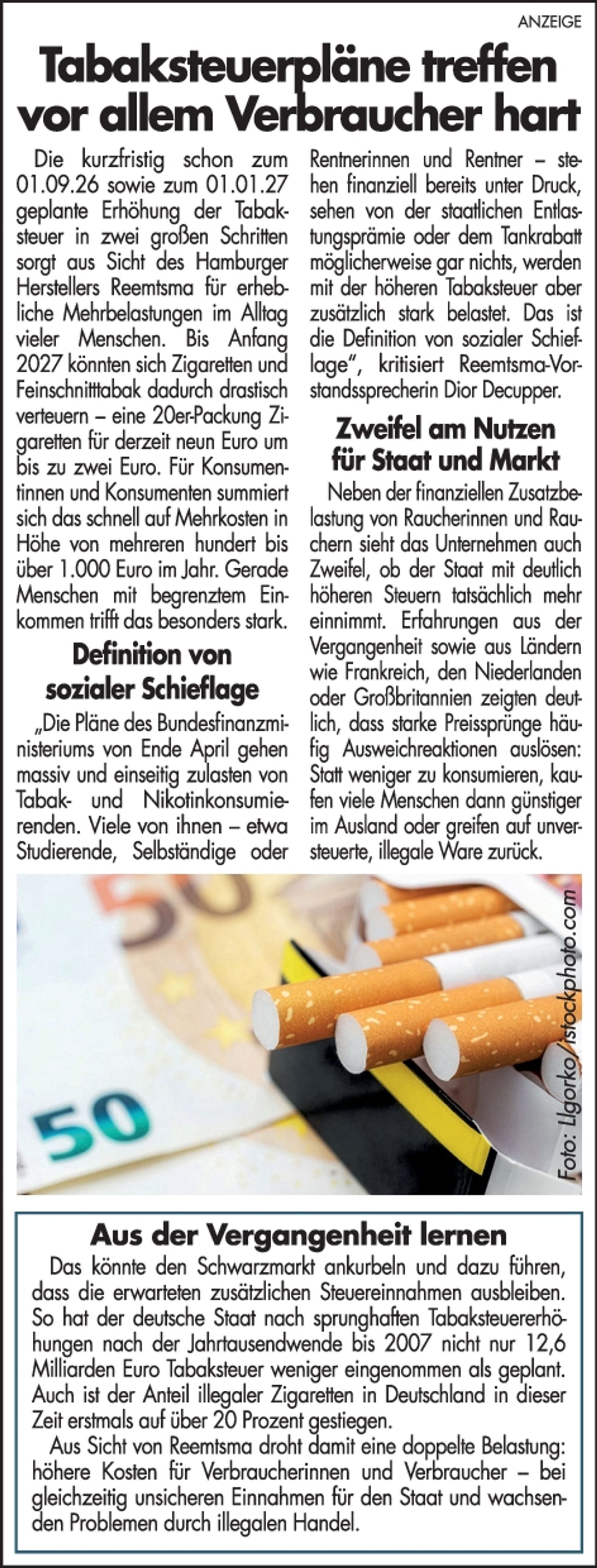 Tabaksteuerpläne